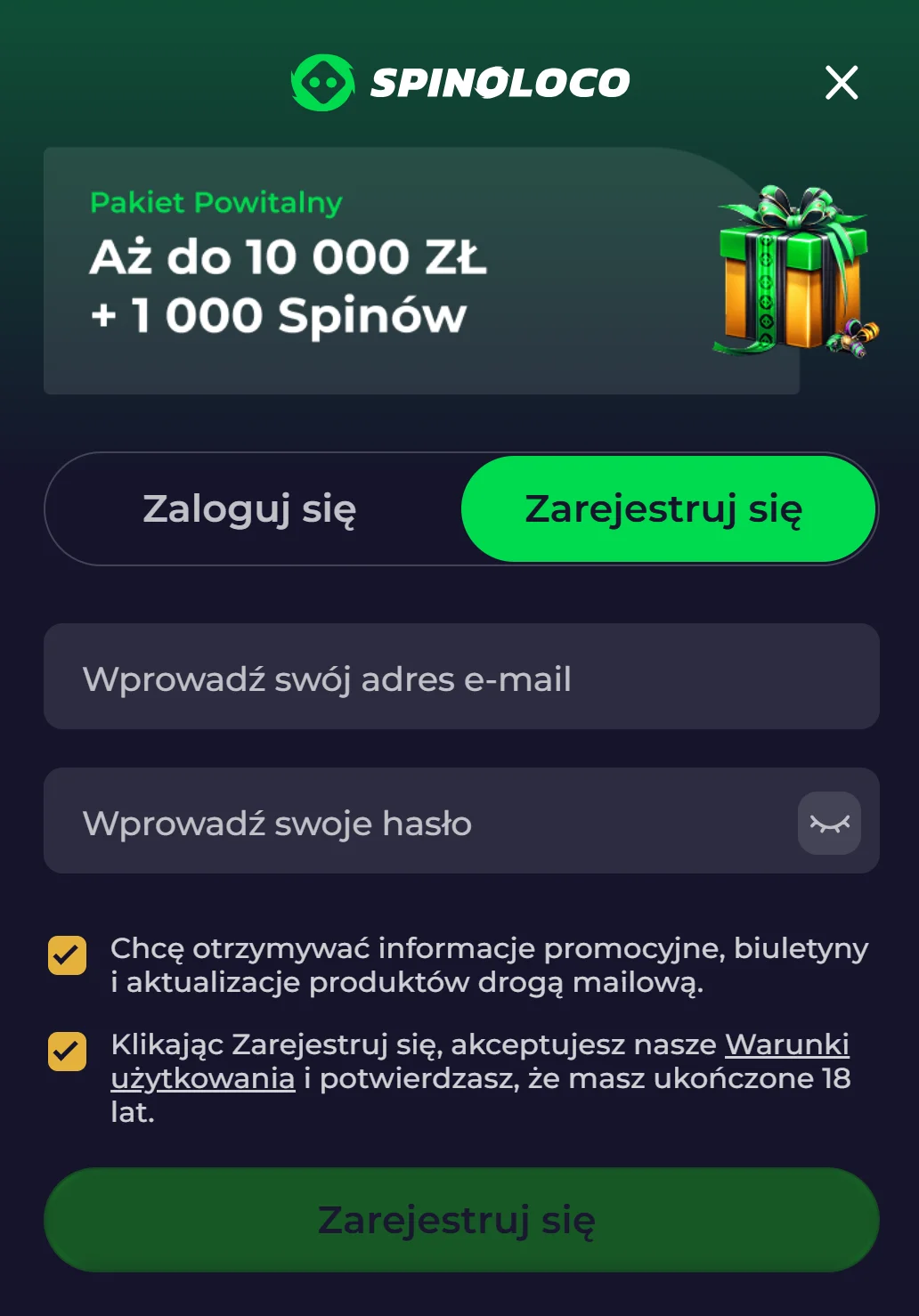 Jak odebrac bonus bez depozytu Spinoloco? Krok 2