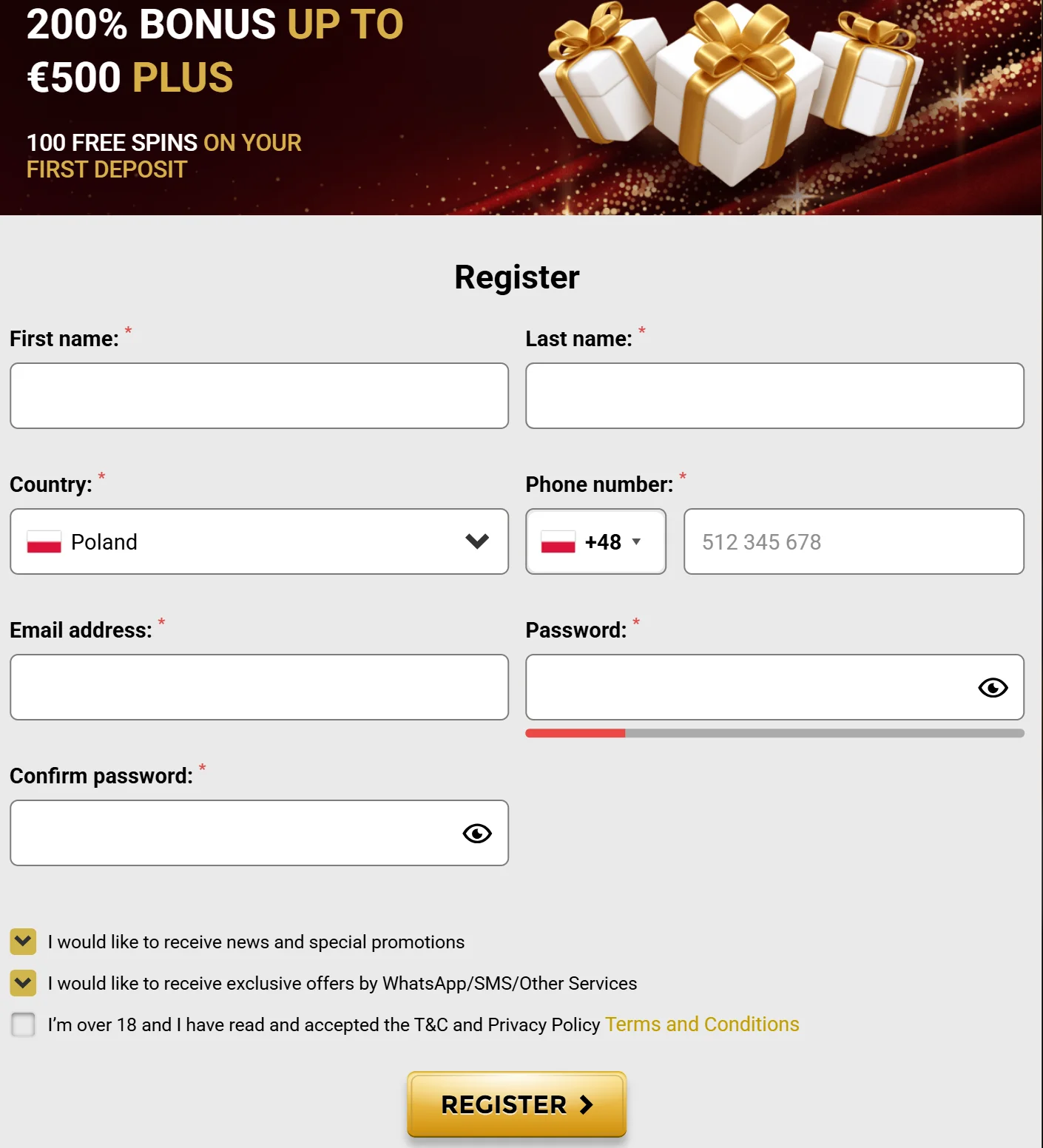 WinUnique Casino Rejestracja krok 2