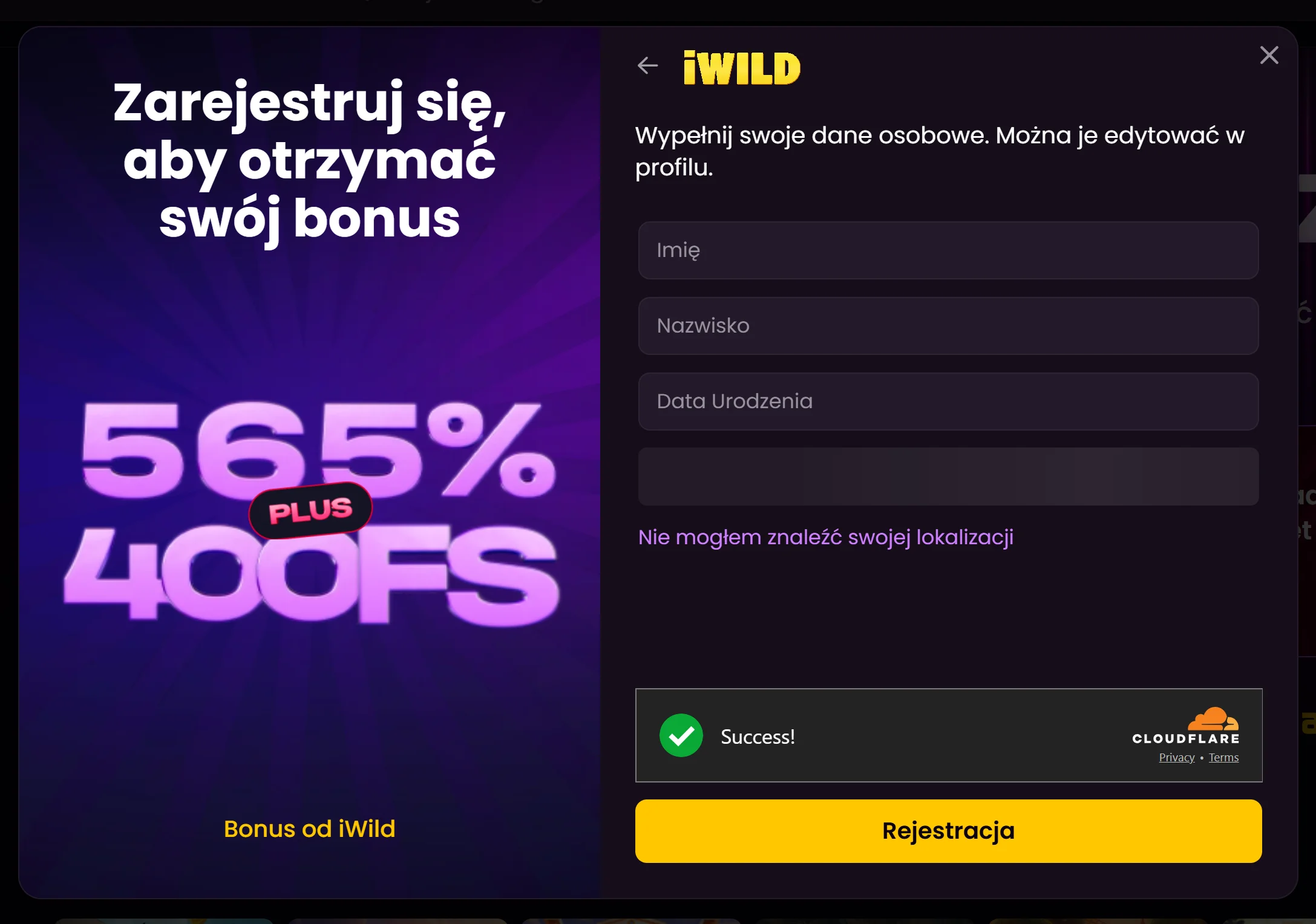 iWild Casino Rejestracja krok 3