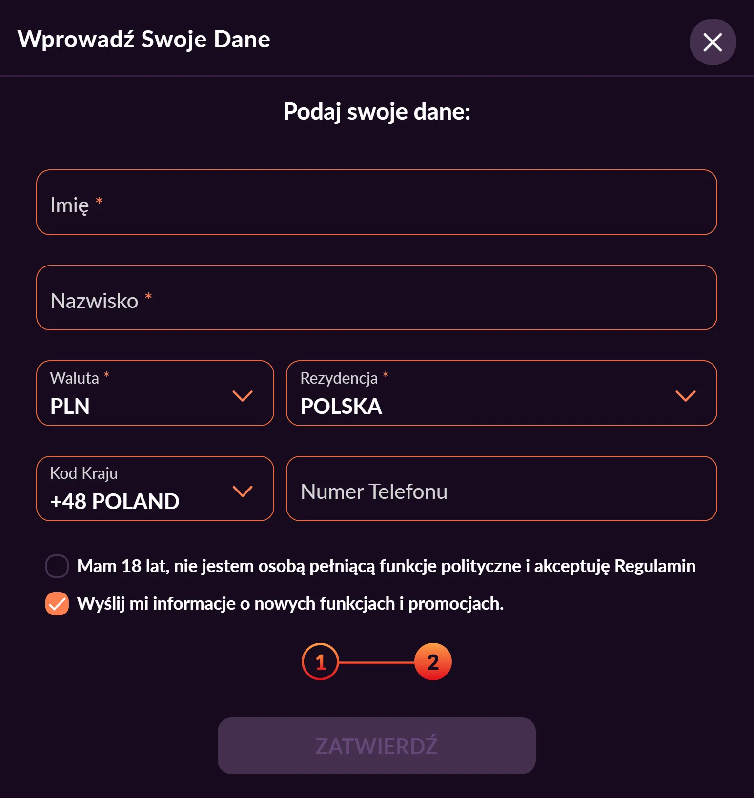 Fireball Rejestracja Krok 3