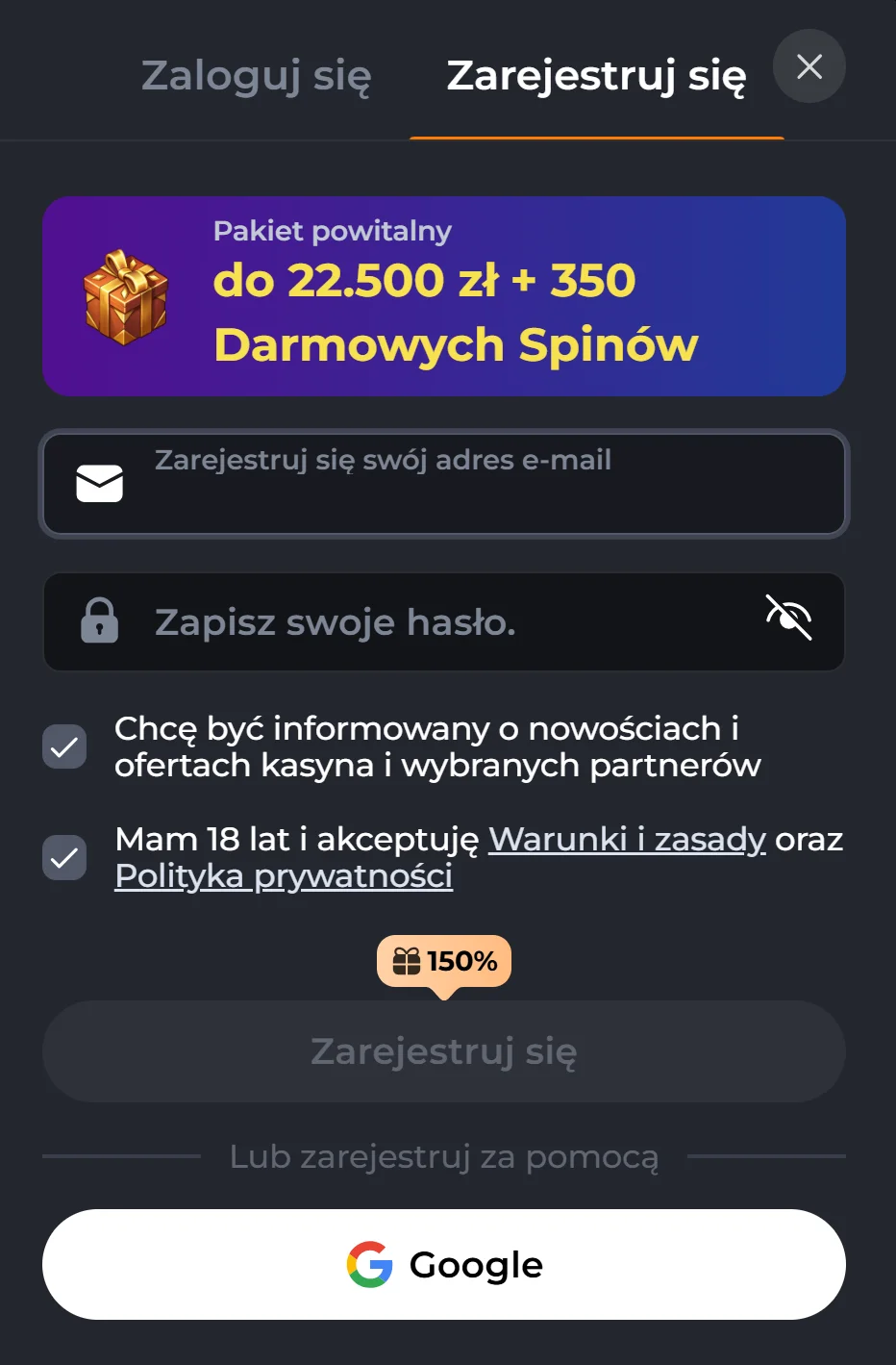 Jak otrzymać bonus bez depozytu Corgibet Casino? Krok 1