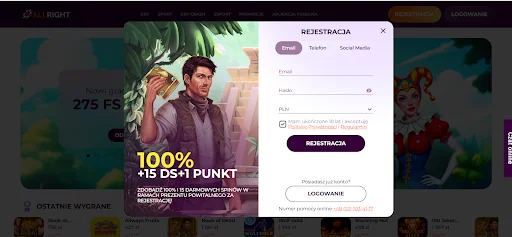 All Right Casino rejestracja krok 1