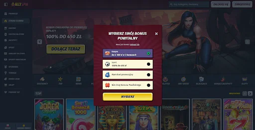 AllySpin Casino rejestracja krok 1