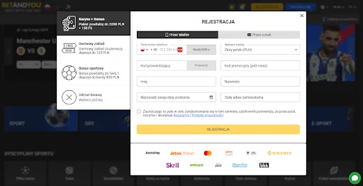 Betandyou kasyno rejestracja krok 1