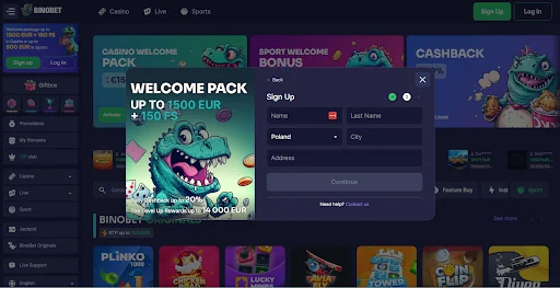 BinoBet Kasyno rejestracja krok 2