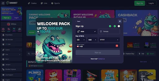 BinoBet Kasyno rejestracja krok 3