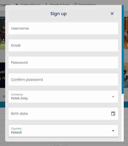 Casino Orca rejestracja krok 2