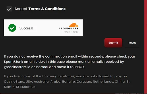 CasinoStars rejestracja krok 2