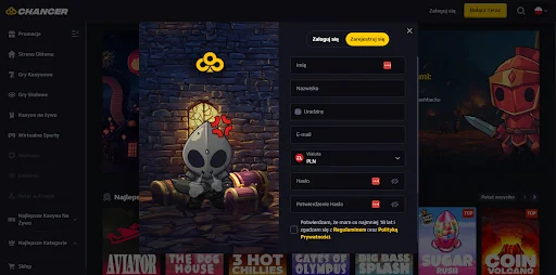 Chancer rejestracja krok 1