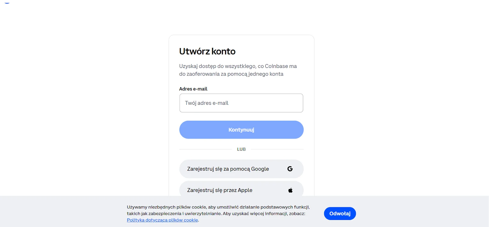 Coinbase rejestracja krok 2