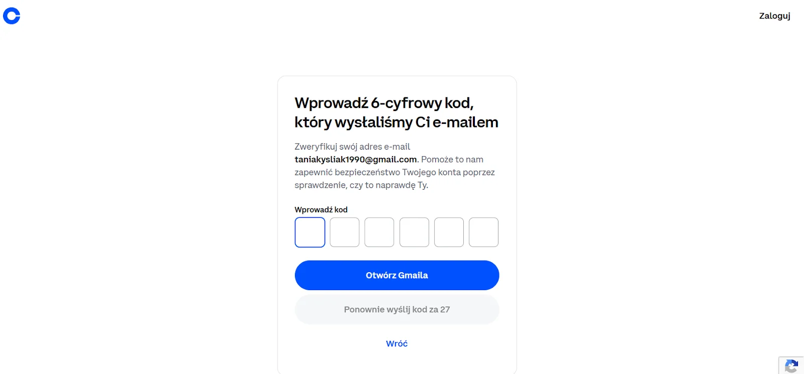 Coinbase rejestracja krok 3