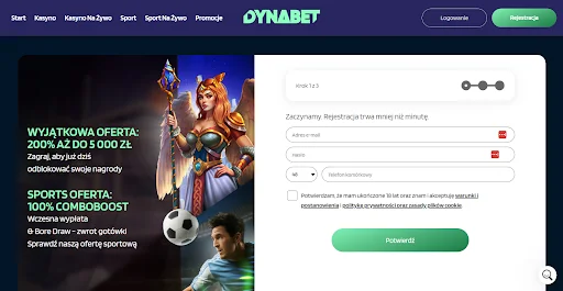 Dynabet Casino rejestracja krok 1