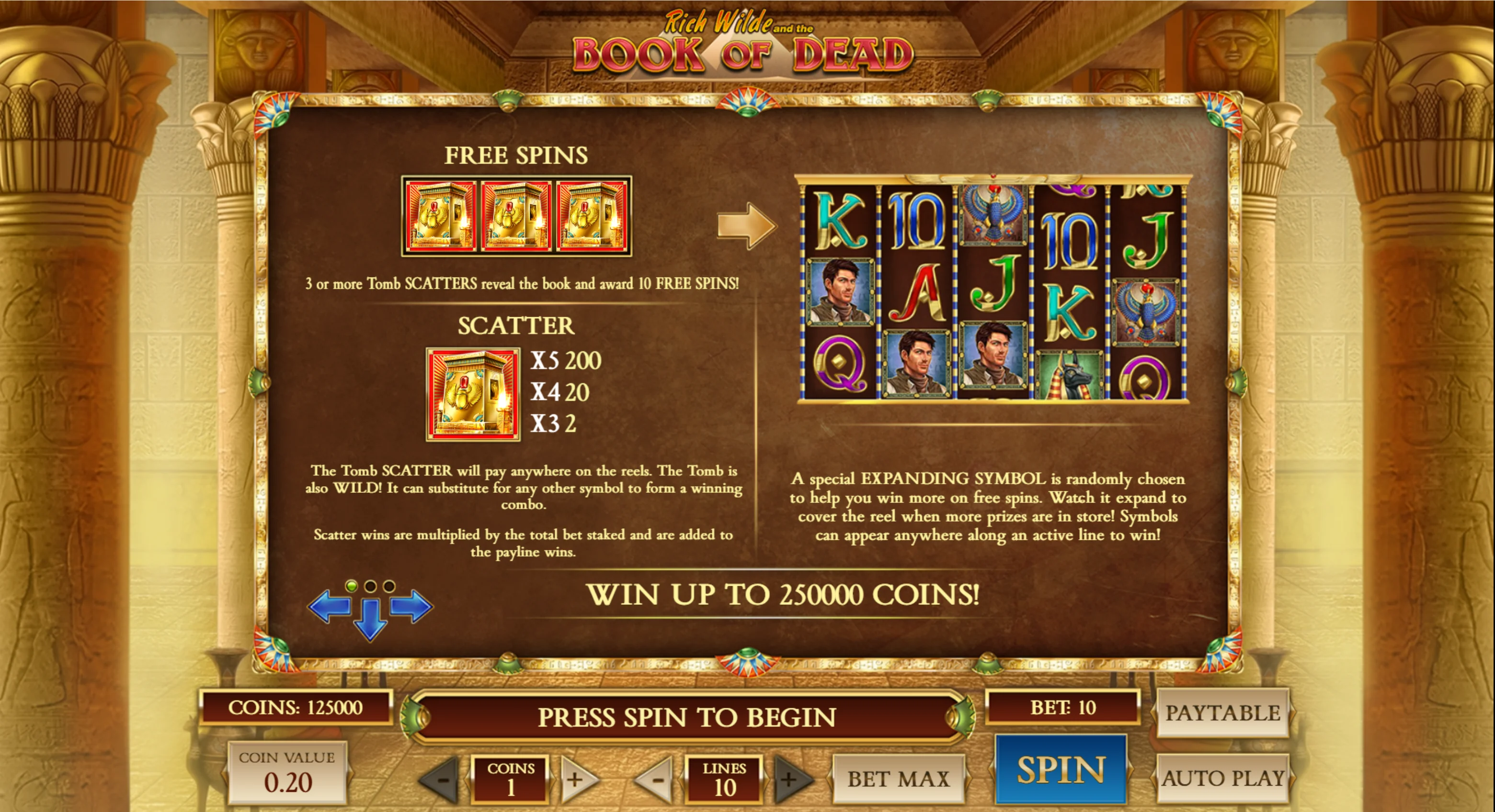 Book of Dead Paytable