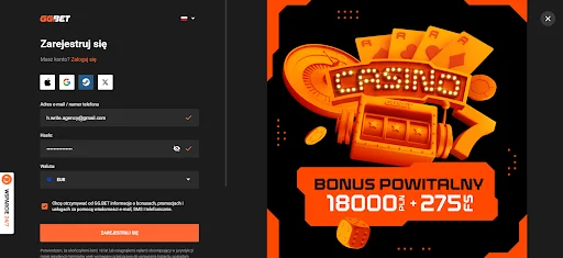 GGbet rejestracja krok 1