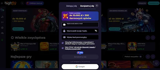 HighFlyBet Kod Promocyjny krok 2