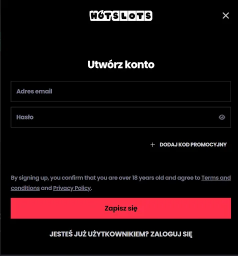 HotSlots rejestracja krok 2