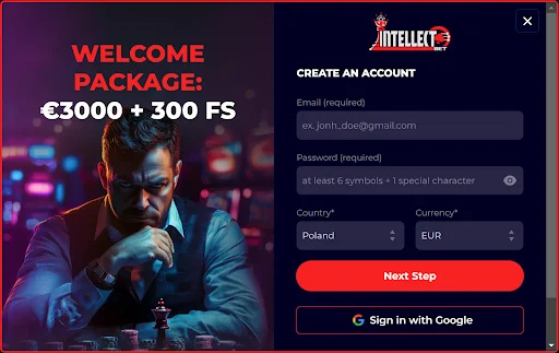 IntellectBet bonus bez depozytu krok 1