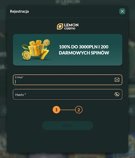Lemon Casino rejestracja krok 1
