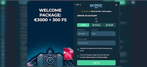 Norsewin bonus bez depozytu rejestracja krok 2