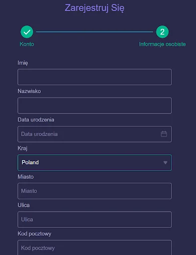 Opabet rejestracja krok 2