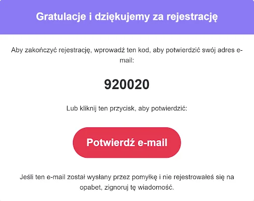 Opabet rejestracja krok 4