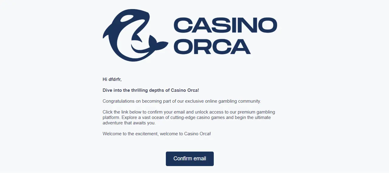 Orca Casino potwierdz adres e-mail