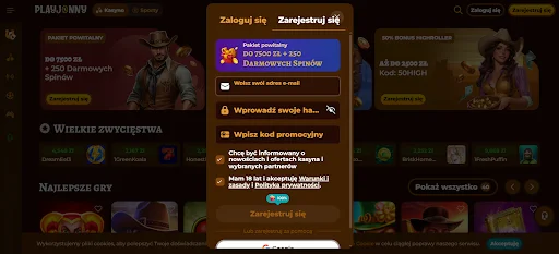 PlayJonny bonus bez depozytu krok 2