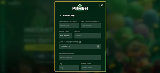 PokerBet rejestracja krok 2