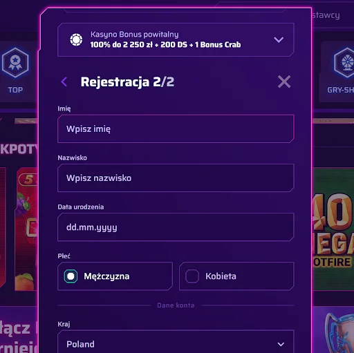 RobyCasino rejestracja krok 3
