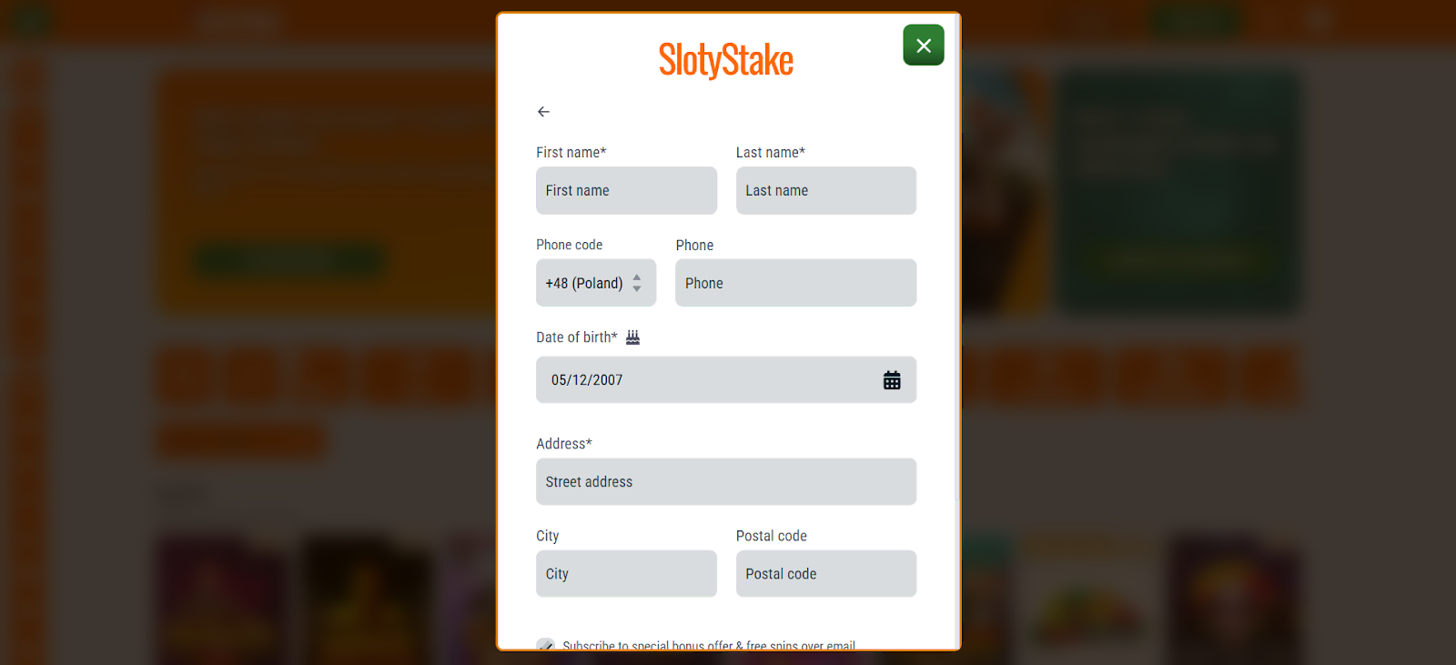 SlotyStake Casino bonus bez depozytu krok3