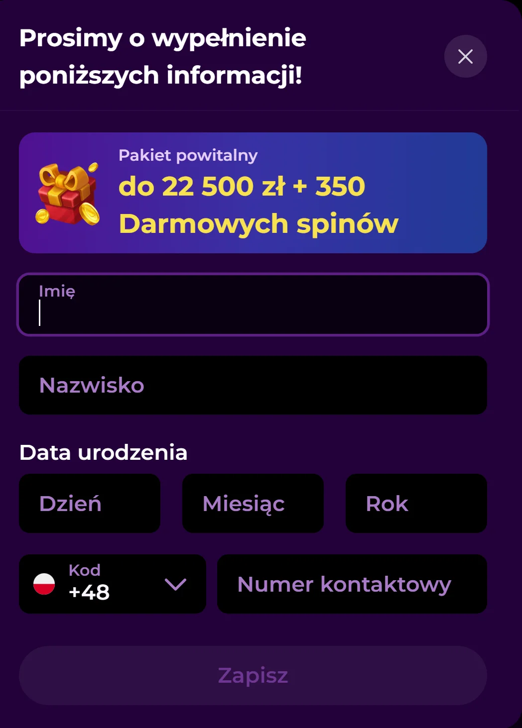 SpinMama rejestracja krok 3