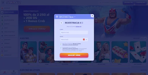 SpinRollz rejestracja krok 2