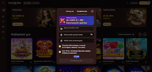 VinciSpin bonus bez depozytu krok 2
