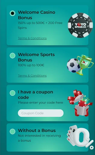 YoyoSpins rejestracja krok 2