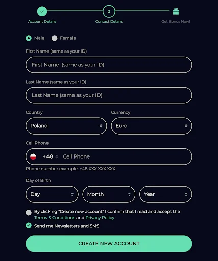 YoyoSpins rejestracja krok 3