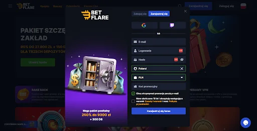 betflare rejestraja krok 1