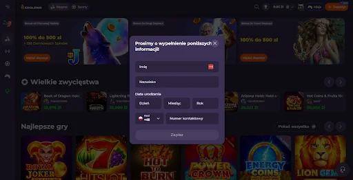 coolzino bonus bez depozytu krok 3