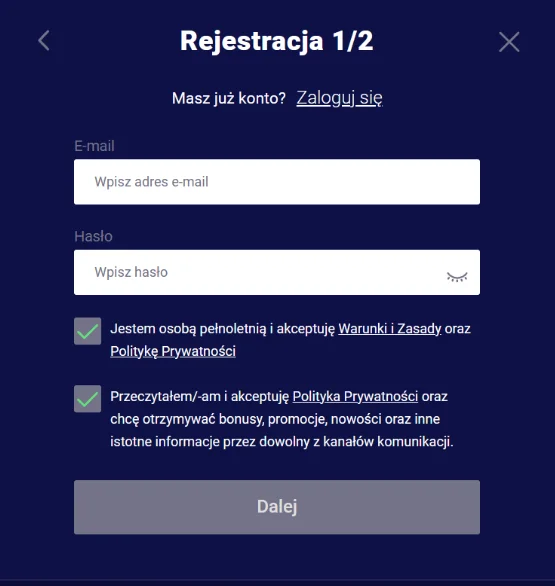 frumzi rejestracja drugi krok
