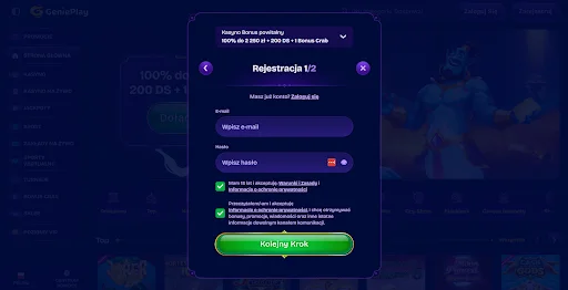genieplay rejestracja krok 2