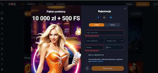 jak otrzymaj kod promocyjny w VOX Casino krok 2