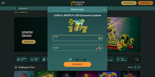 lemon casino rejestracja krok 1