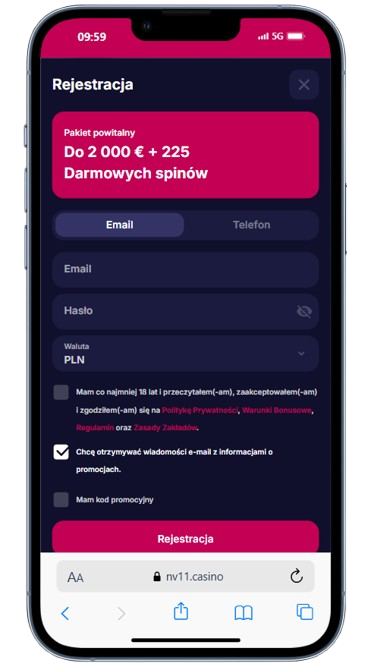 formularz rejestracji nv casino