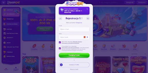 robocat casino rejestracja krok 2