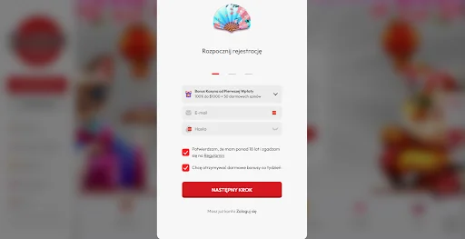 sushi casino rejestracja krok 1