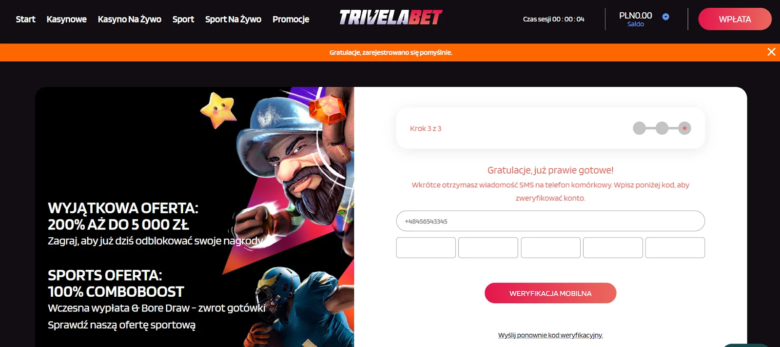trivelabet casino rejestracja krok 4