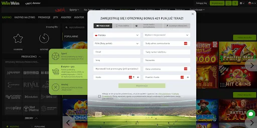 winwin casino rejestracja krok 1